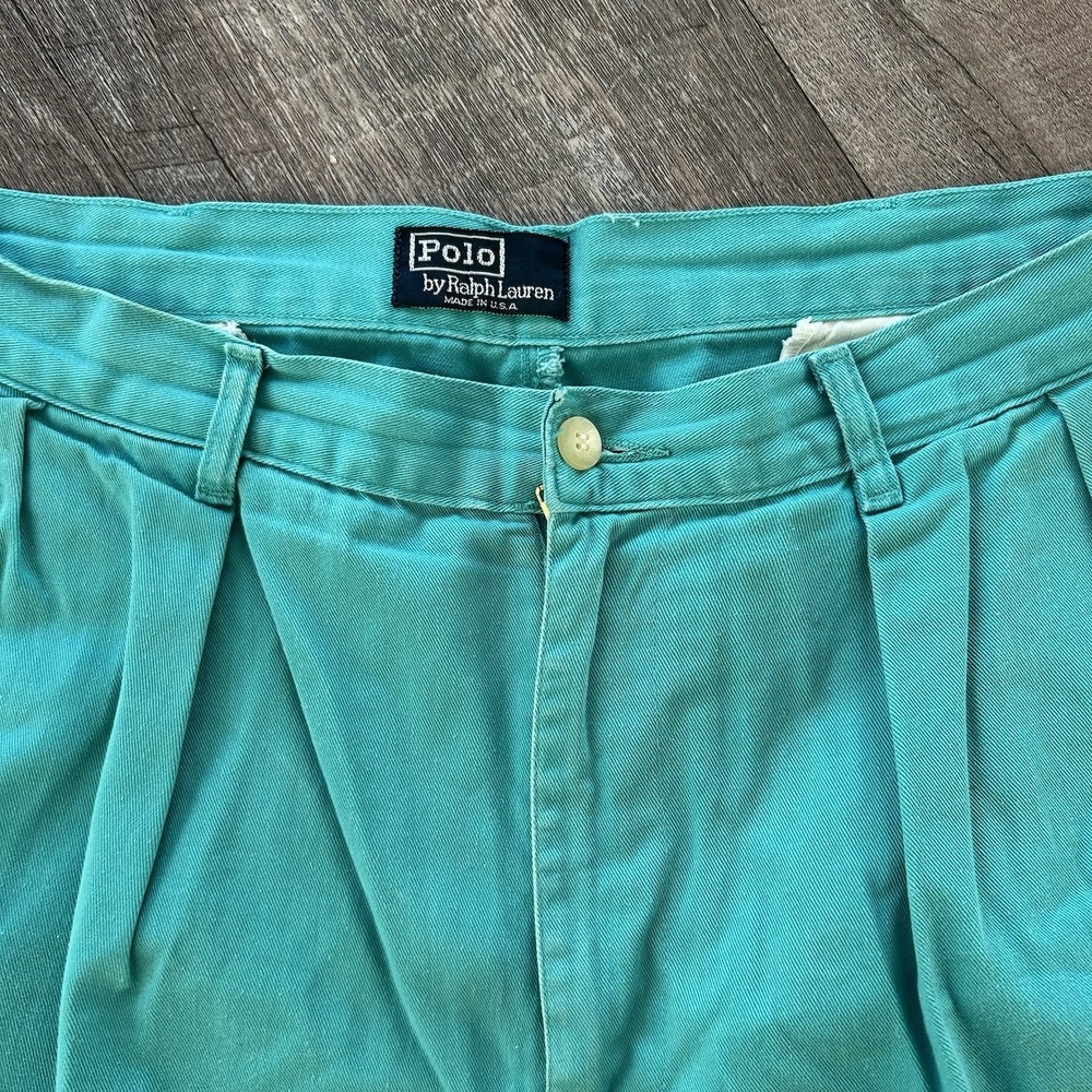 Vintage Polo Ralph Lauren Made In The USA Double Pleated Chino Shorts Blue 32